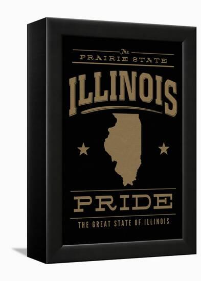 Illinois State Pride - Gold on Black-Lantern Press-Framed Stretched Canvas