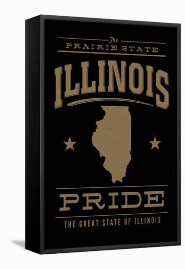 Illinois State Pride - Gold on Black-Lantern Press-Framed Stretched Canvas