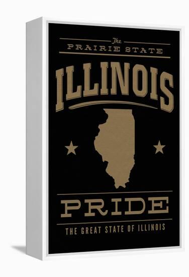 Illinois State Pride - Gold on Black-Lantern Press-Framed Stretched Canvas