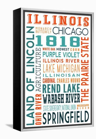 Illinois - Typography-Lantern Press-Framed Stretched Canvas