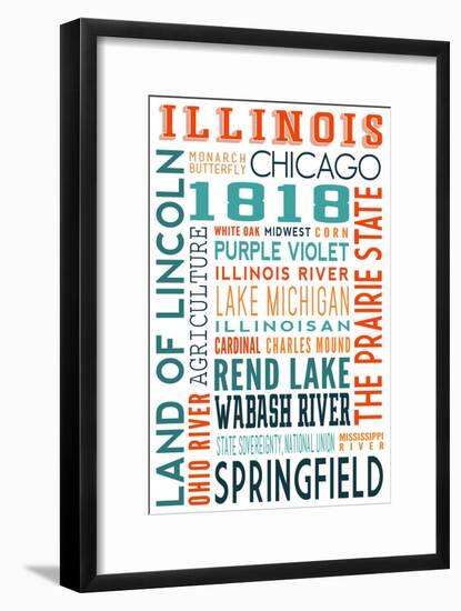 Illinois - Typography-Lantern Press-Framed Art Print