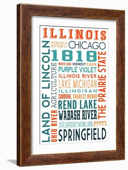 Illinois - Typography-Lantern Press-Framed Art Print