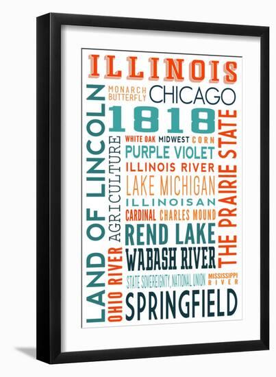 Illinois - Typography-Lantern Press-Framed Art Print