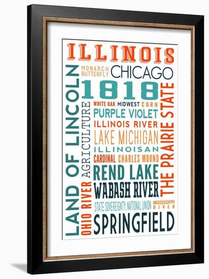 Illinois - Typography-Lantern Press-Framed Art Print