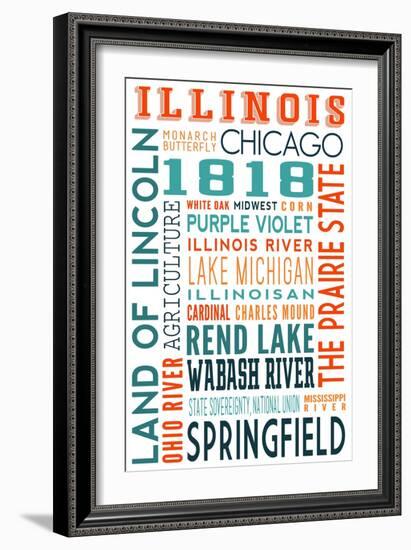 Illinois - Typography-Lantern Press-Framed Art Print