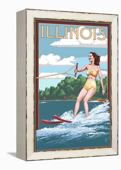 Illinois - Water Skier and Lake-Lantern Press-Framed Stretched Canvas