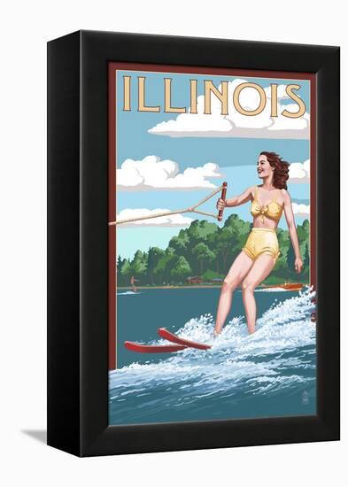 Illinois - Water Skier and Lake-Lantern Press-Framed Stretched Canvas