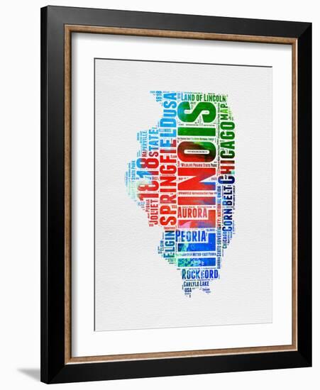 Illinois Watercolor Word Cloud-NaxArt-Framed Art Print