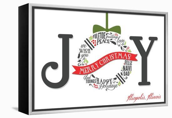 Illiopolis, Illinois - Joyful Holiday Greetings (white background)-Lantern Press-Framed Stretched Canvas