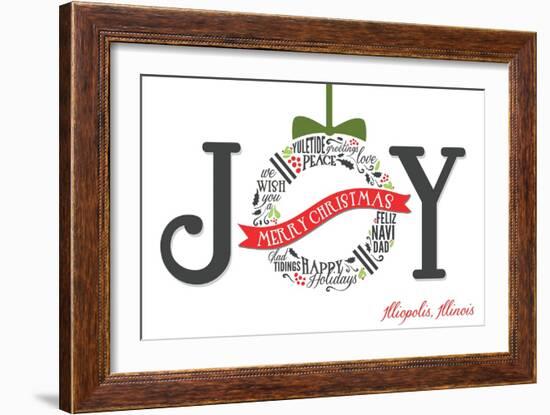 Illiopolis, Illinois - Joyful Holiday Greetings (white background)-Lantern Press-Framed Art Print