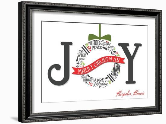 Illiopolis, Illinois - Joyful Holiday Greetings (white background)-Lantern Press-Framed Art Print