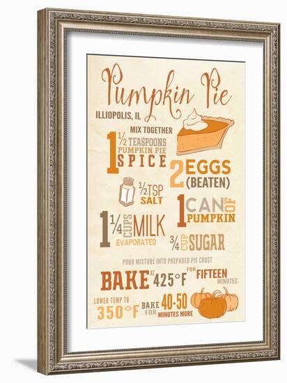 Illiopolis, Illinois - Pumpkin Pie Recipe - Typography-Lantern Press-Framed Art Print