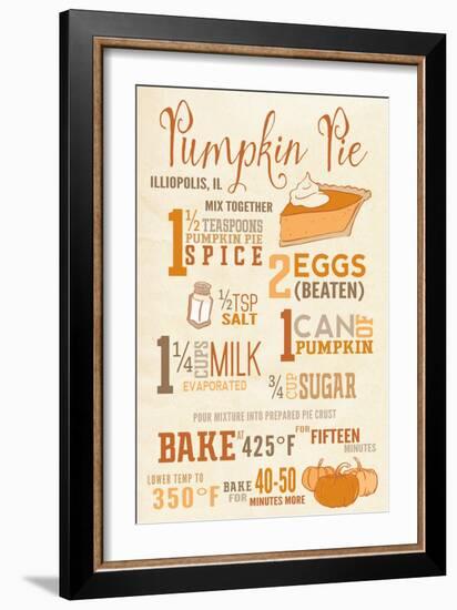 Illiopolis, Illinois - Pumpkin Pie Recipe - Typography-Lantern Press-Framed Art Print