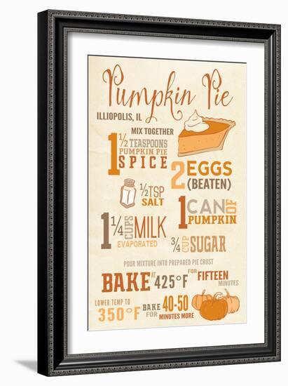 Illiopolis, Illinois - Pumpkin Pie Recipe - Typography-Lantern Press-Framed Art Print