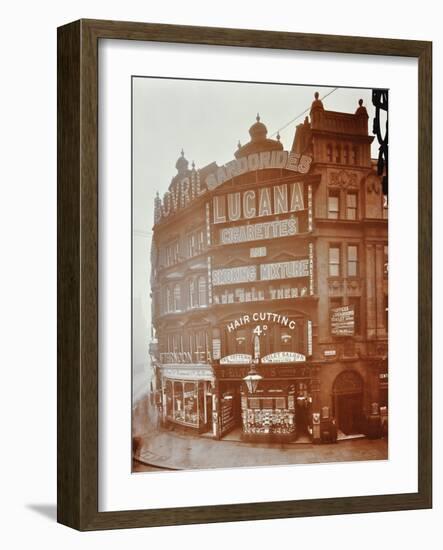 Illuminated Advertisements on Shop Fronts at 7, Oxford Street, London, 1909-null-Framed Photographic Print