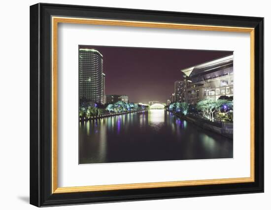 Illuminated architecture and reflections at night in Hangzhou City Center, Hangzhou, Zhejiang, Chin-Andreas Brandl-Framed Photographic Print