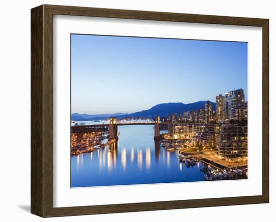 Illuminated Buildings in False Creek Harbour, Vancouver, British Columbia, Canada, North America-Christian Kober-Framed Photographic Print