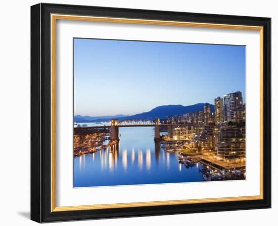 Illuminated Buildings in False Creek Harbour, Vancouver, British Columbia, Canada, North America-Christian Kober-Framed Photographic Print