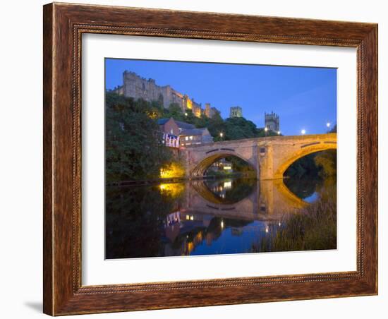 Illuminated Castle and Cathedral across the River Wear, Durham, County Durham, England, UK-Ruth Tomlinson-Framed Photographic Print