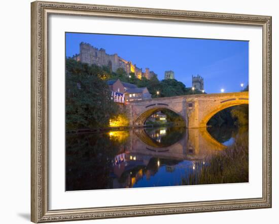 Illuminated Castle and Cathedral across the River Wear, Durham, County Durham, England, UK-Ruth Tomlinson-Framed Photographic Print