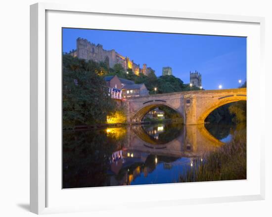 Illuminated Castle and Cathedral across the River Wear, Durham, County Durham, England, UK-Ruth Tomlinson-Framed Photographic Print