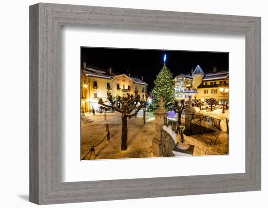 Illuminated Central Square of Megeve on Christmas Eve, French Alps, France-anshar-Framed Photographic Print