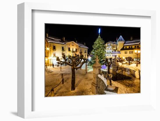 Illuminated Central Square of Megeve on Christmas Eve, French Alps, France-anshar-Framed Photographic Print