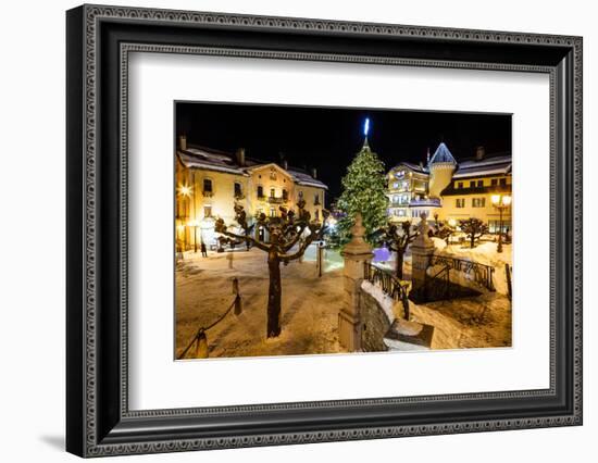 Illuminated Central Square of Megeve on Christmas Eve, French Alps, France-anshar-Framed Photographic Print