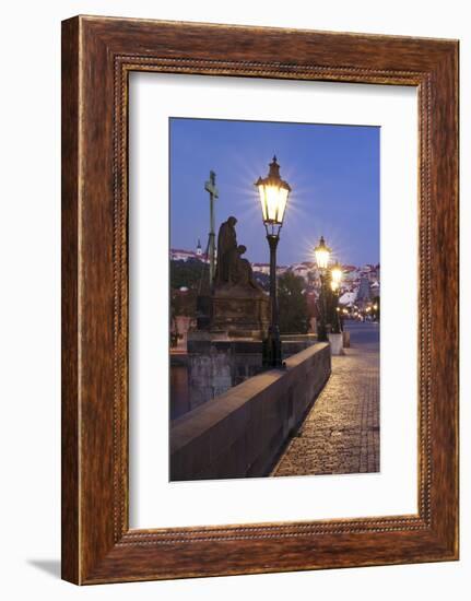 Illuminated Charles Bridge, UNESCO World Heritage Site, Prague, Bohemia, Czech Republic, Europe-Markus Lange-Framed Photographic Print