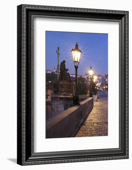 Illuminated Charles Bridge, UNESCO World Heritage Site, Prague, Bohemia, Czech Republic, Europe-Markus Lange-Framed Photographic Print