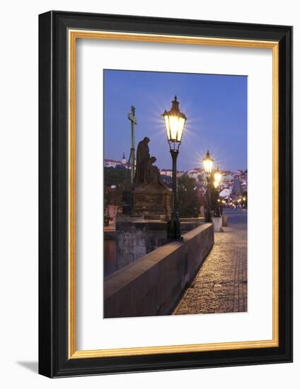 Illuminated Charles Bridge, UNESCO World Heritage Site, Prague, Bohemia, Czech Republic, Europe-Markus Lange-Framed Photographic Print