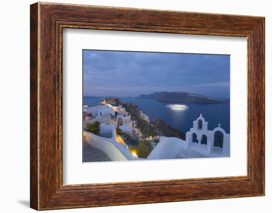 Illuminated Cruise Ship Entering the Caldera at Dawn, Oia (Ia), Santorini (Thira) (Thera)-Ruth Tomlinson-Framed Photographic Print