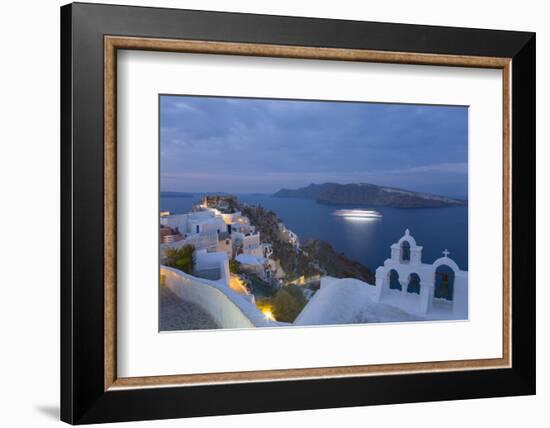 Illuminated Cruise Ship Entering the Caldera at Dawn, Oia (Ia), Santorini (Thira) (Thera)-Ruth Tomlinson-Framed Photographic Print