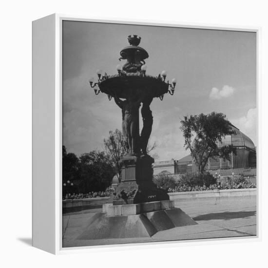 Illuminated Fountain, Designed by Henri Auguste Bartholdi, in the Botanical Gardens-null-Framed Premier Image Canvas