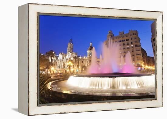 Illuminated Fountain on Plaza Del Ayuntamineto-Markus Lange-Framed Premier Image Canvas