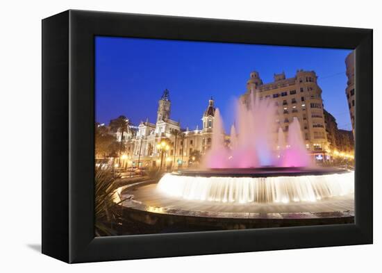 Illuminated Fountain on Plaza Del Ayuntamineto-Markus Lange-Framed Premier Image Canvas