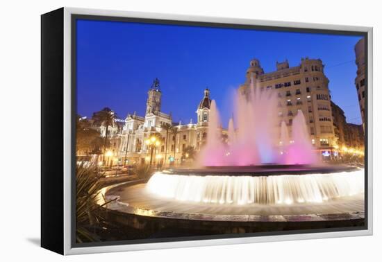 Illuminated Fountain on Plaza Del Ayuntamineto-Markus Lange-Framed Premier Image Canvas