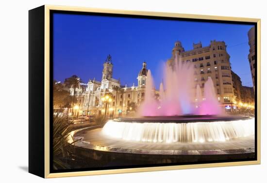 Illuminated Fountain on Plaza Del Ayuntamineto-Markus Lange-Framed Premier Image Canvas