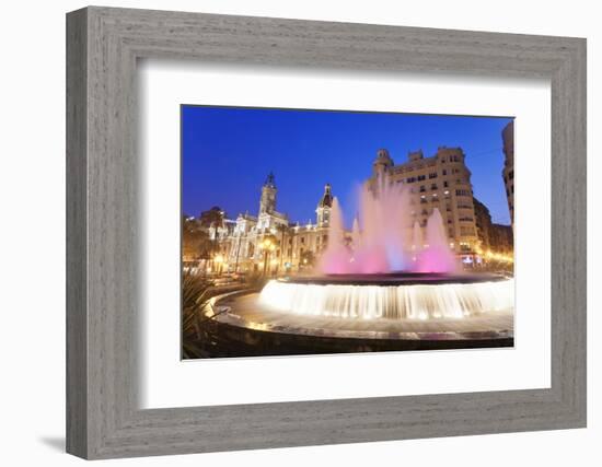 Illuminated Fountain on Plaza Del Ayuntamineto-Markus Lange-Framed Photographic Print