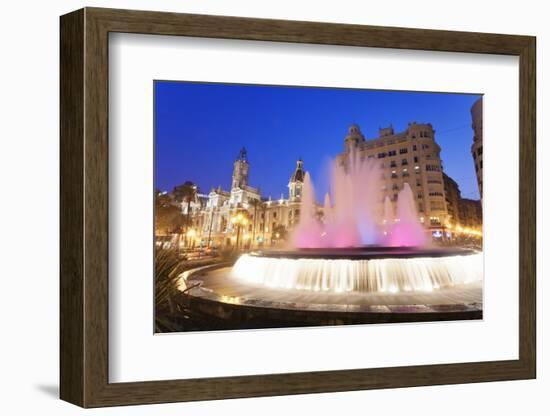 Illuminated Fountain on Plaza Del Ayuntamineto-Markus Lange-Framed Photographic Print