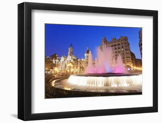 Illuminated Fountain on Plaza Del Ayuntamineto-Markus Lange-Framed Photographic Print