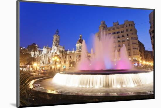 Illuminated Fountain on Plaza Del Ayuntamineto-Markus Lange-Mounted Photographic Print