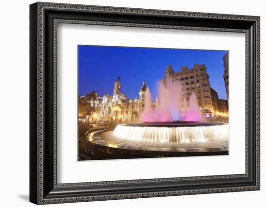 Illuminated Fountain on Plaza Del Ayuntamineto-Markus Lange-Framed Photographic Print