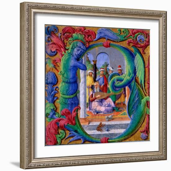 Illuminated Initial 'B' (Tempera on Parchment)-Italian School-Framed Giclee Print