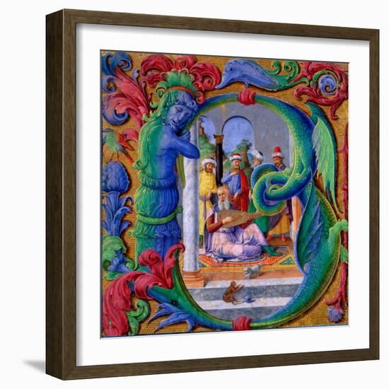 Illuminated Initial 'B' (Tempera on Parchment)-Italian School-Framed Giclee Print