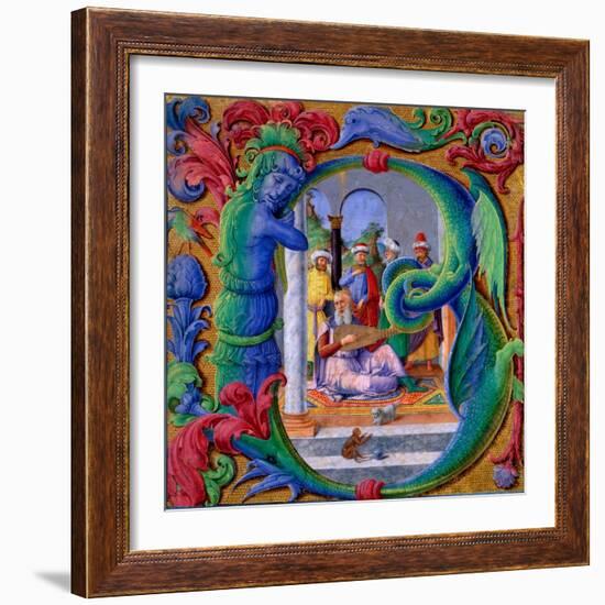 Illuminated Initial 'B' (Tempera on Parchment)-Italian School-Framed Giclee Print