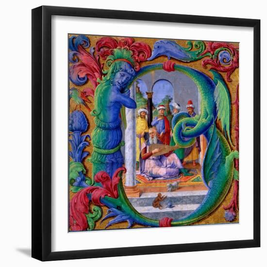 Illuminated Initial 'B' (Tempera on Parchment)-Italian School-Framed Giclee Print