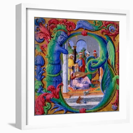 Illuminated Initial 'B' (Tempera on Parchment)-Italian School-Framed Giclee Print