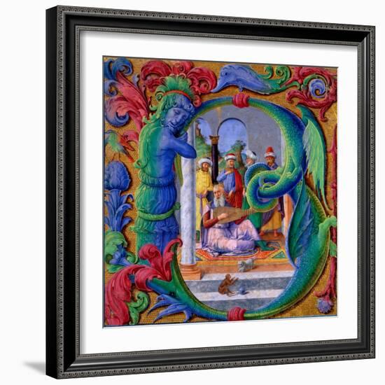 Illuminated Initial 'B' (Tempera on Parchment)-Italian School-Framed Giclee Print