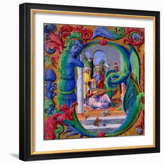 Illuminated Initial 'B' (Tempera on Parchment)-Italian School-Framed Giclee Print